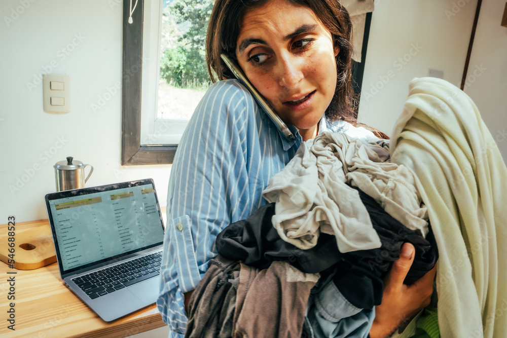 stress woman at home office